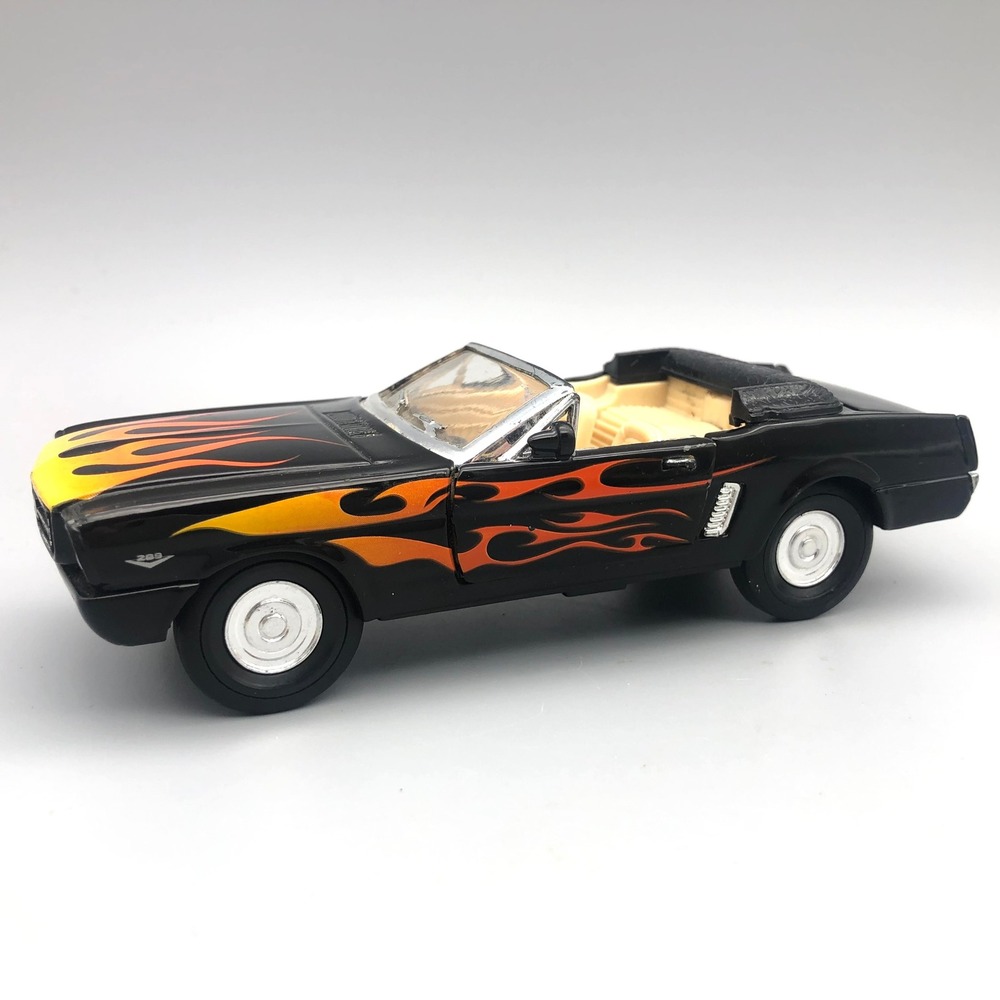 Pull Back Ford Mustang 1965 Convertible Diecast Car Black w/ Flames SS 5719 5.5"